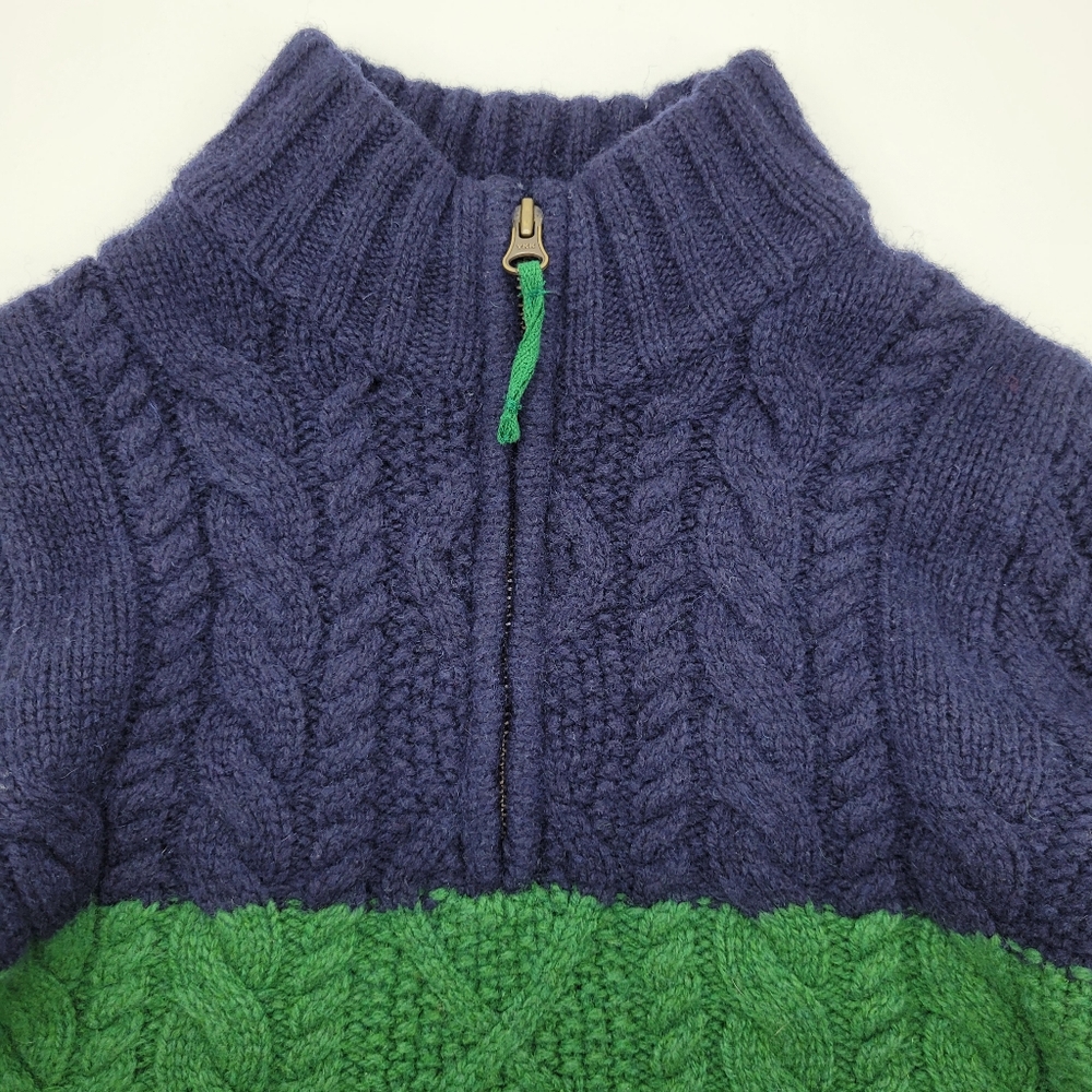 Mini Boden Sweater Cable Knit Stripe Mockneck Zip Wool Blend Blue Size 2-3years - Picture 3 of 13